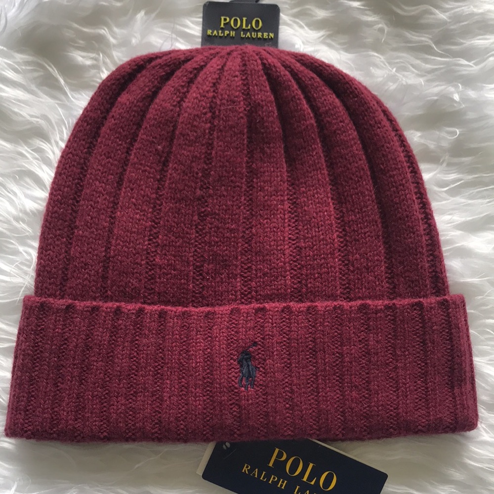 Brand New Polo Ralph Lauren Maroon Knit 50% Wool Beanie Hat - Picture 2 of 10